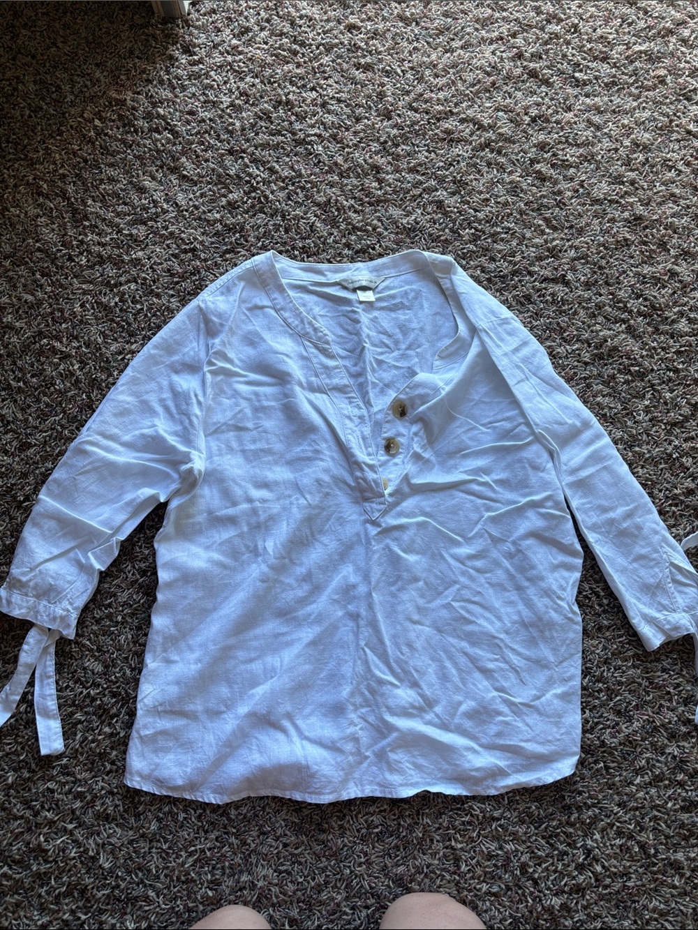 Christopher & Banks White Casual Button-Down Linen Shirt